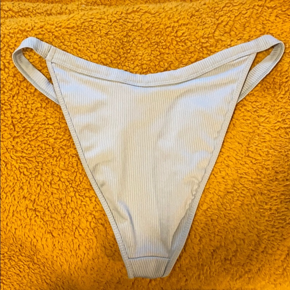 High Cut Low Rise Sage Green Ribbed Bikini Bottom - Picture 2 of 2